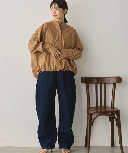 製品洗いブロード裾ドロストワイドシャツ[1325-4106]