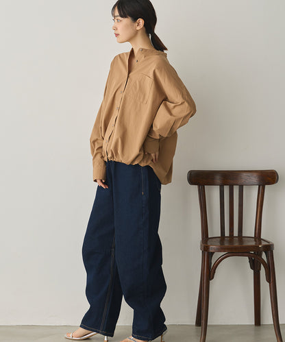 製品洗いブロード裾ドロストワイドシャツ[1325-4106]
