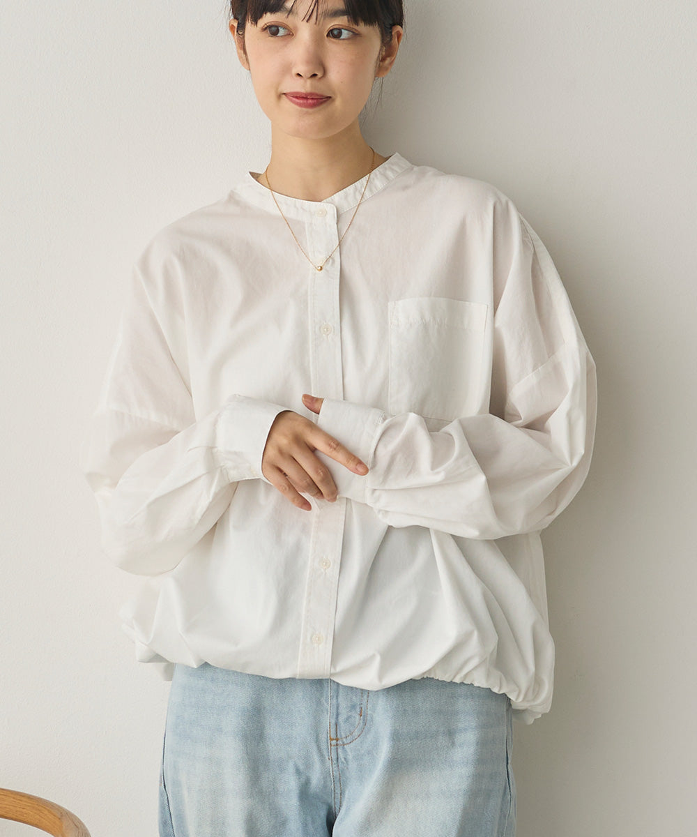 製品洗いブロード裾ドロストワイドシャツ[1325-4106]