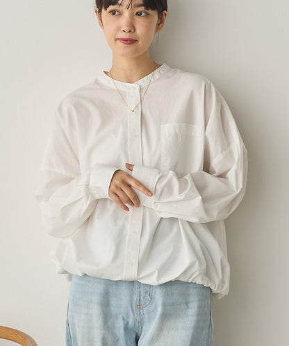 製品洗いブロード裾ドロストワイドシャツ[1325-4106]