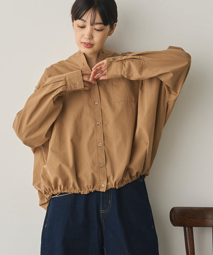 製品洗いブロード裾ドロストワイドシャツ[1325-4106]