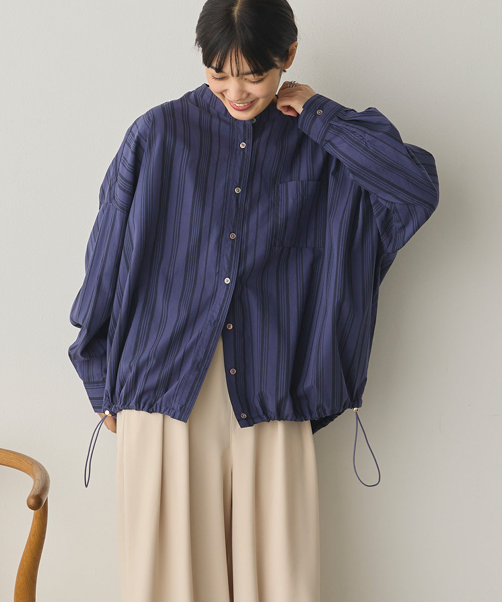 製品洗いブロード裾ドロストワイドシャツ[1325-4106]