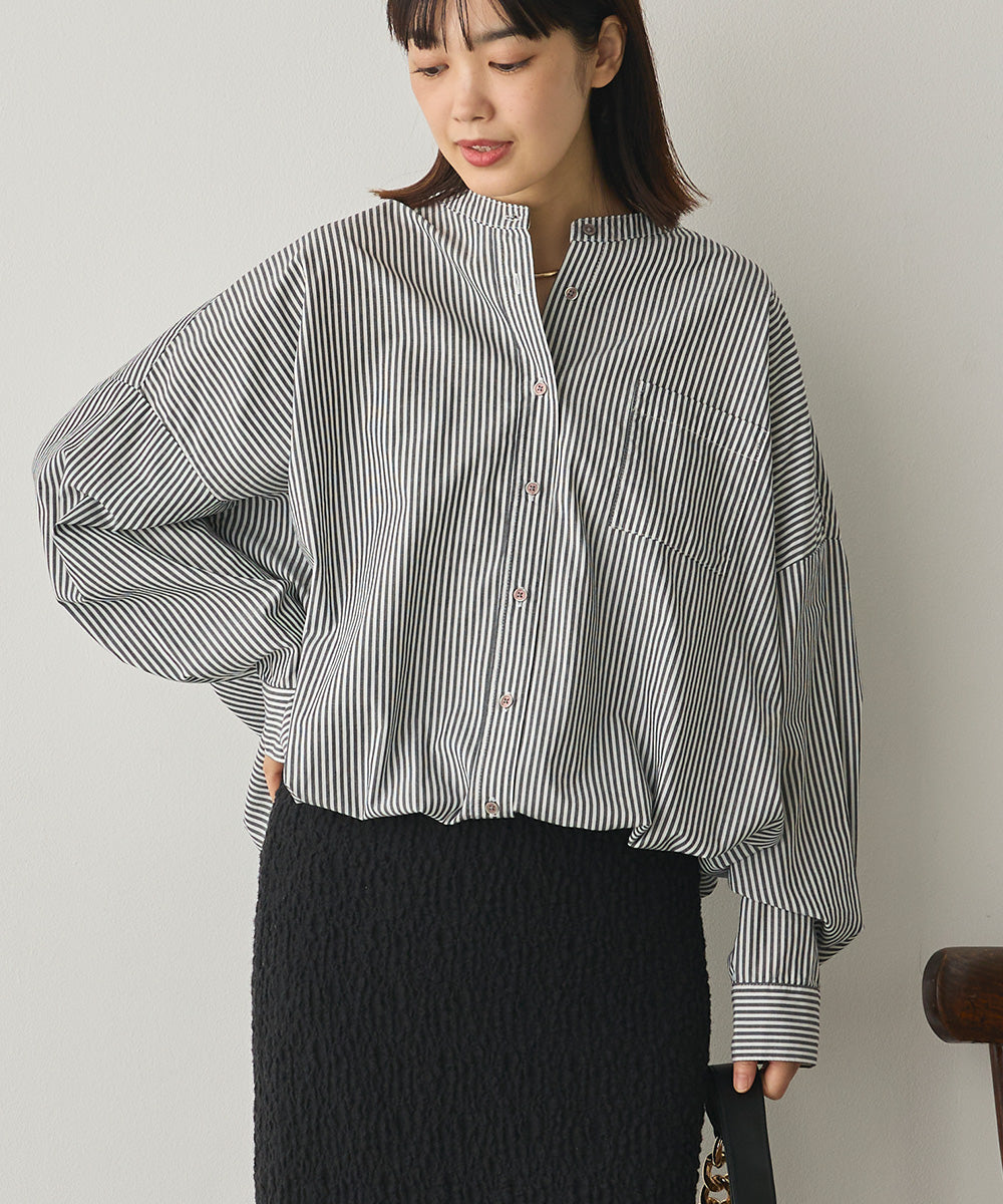 製品洗いブロード裾ドロストワイドシャツ[1325-4106]