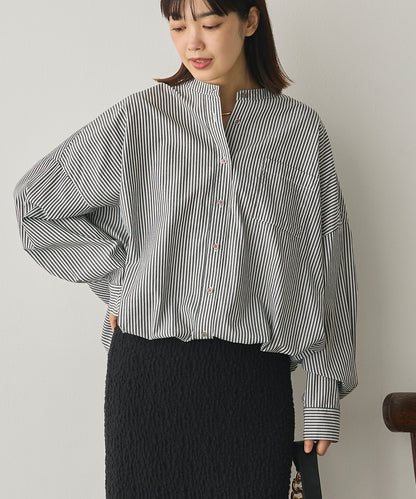 製品洗いブロード裾ドロストワイドシャツ[1325-4106]