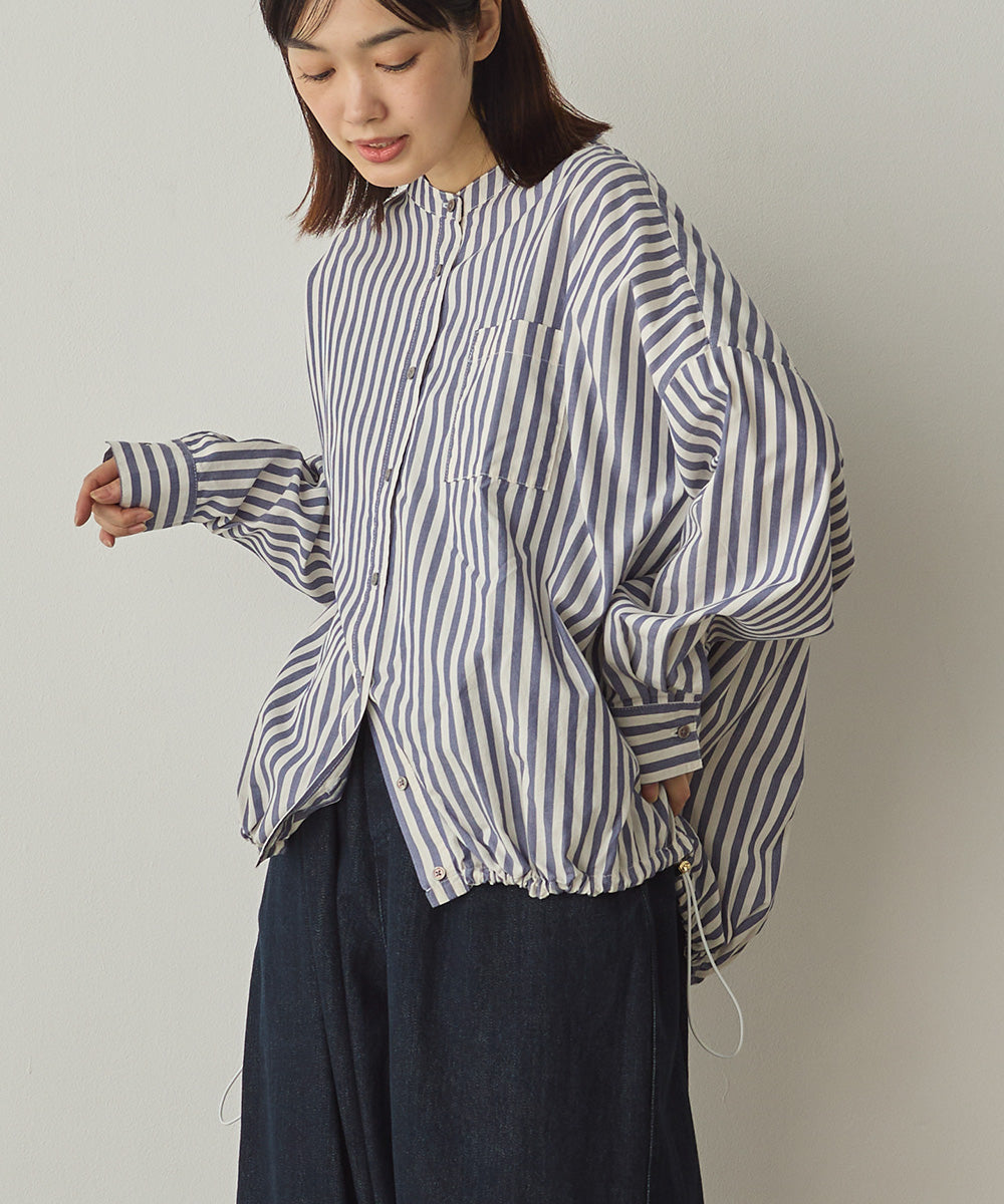 製品洗いブロード裾ドロストワイドシャツ[1325-4106]