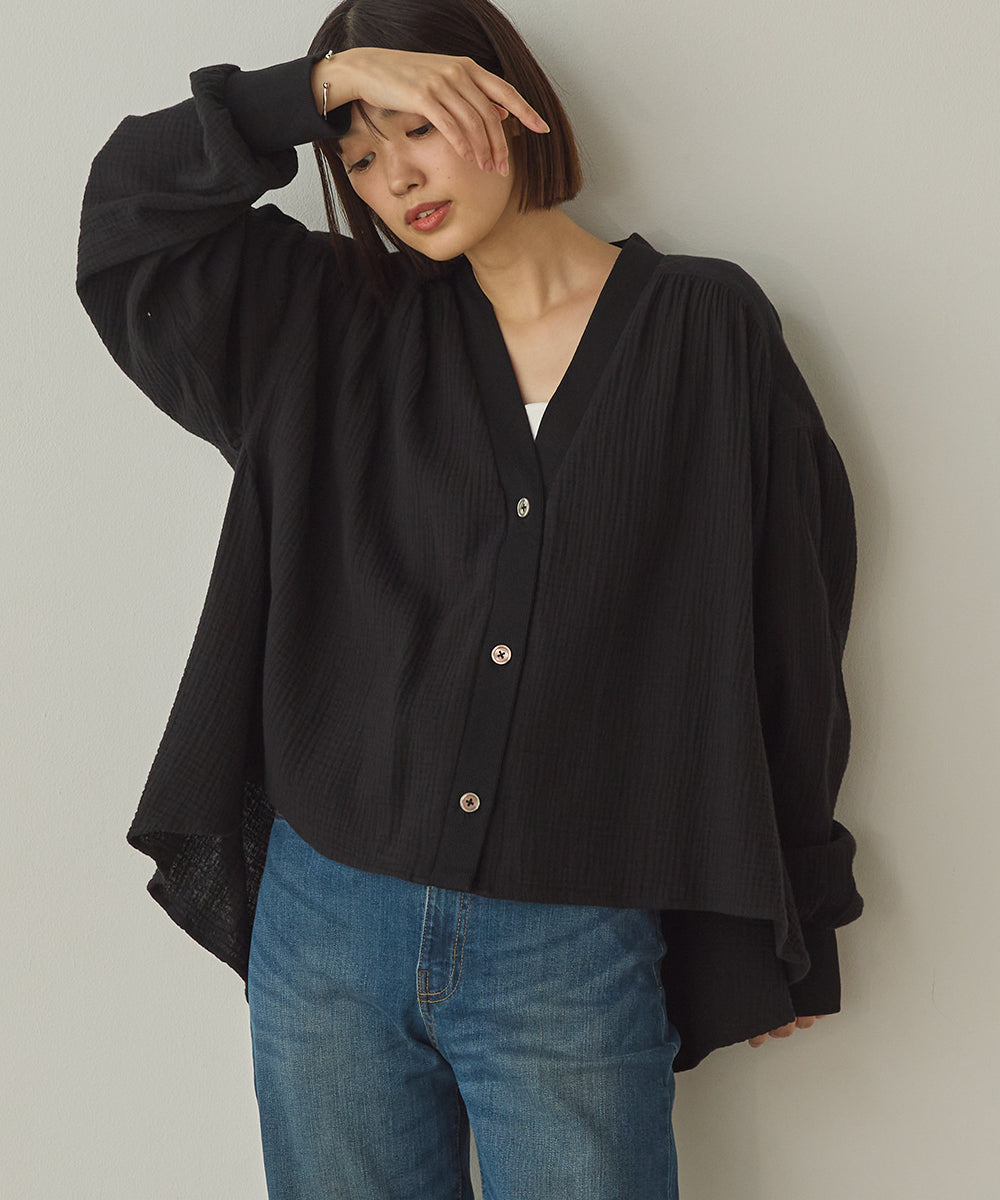 ダブルガーゼ製品洗い裾フレアカーディガン[1325-4108]