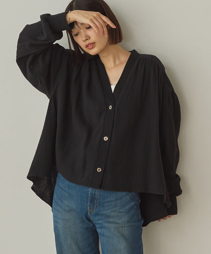 ダブルガーゼ製品洗い裾フレアカーディガン[1325-4108]