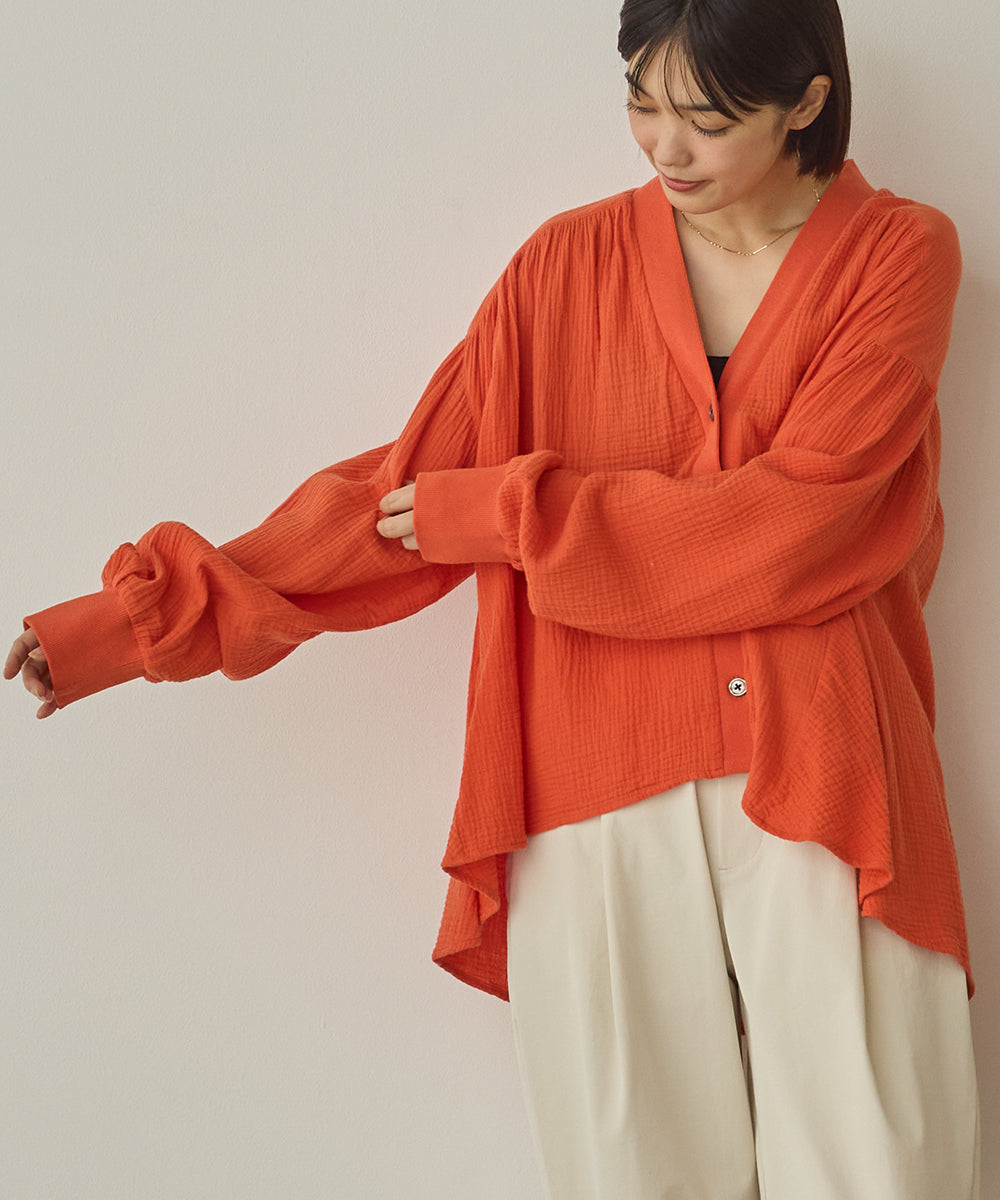 ダブルガーゼ製品洗い裾フレアカーディガン[1325-4108]