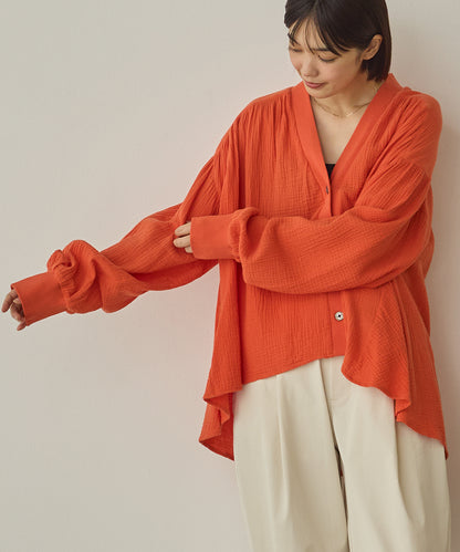 ダブルガーゼ製品洗い裾フレアカーディガン[1325-4108]