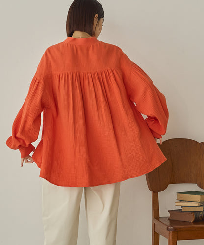 ダブルガーゼ製品洗い裾フレアカーディガン[1325-4108]