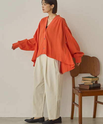 ダブルガーゼ製品洗い裾フレアカーディガン[1325-4108]