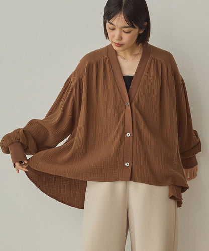 ダブルガーゼ製品洗い裾フレアカーディガン[1325-4108]