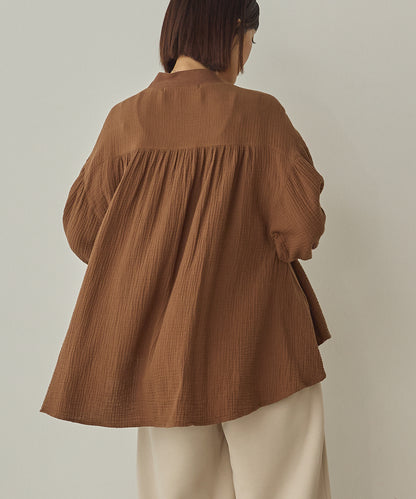 ダブルガーゼ製品洗い裾フレアカーディガン[1325-4108]