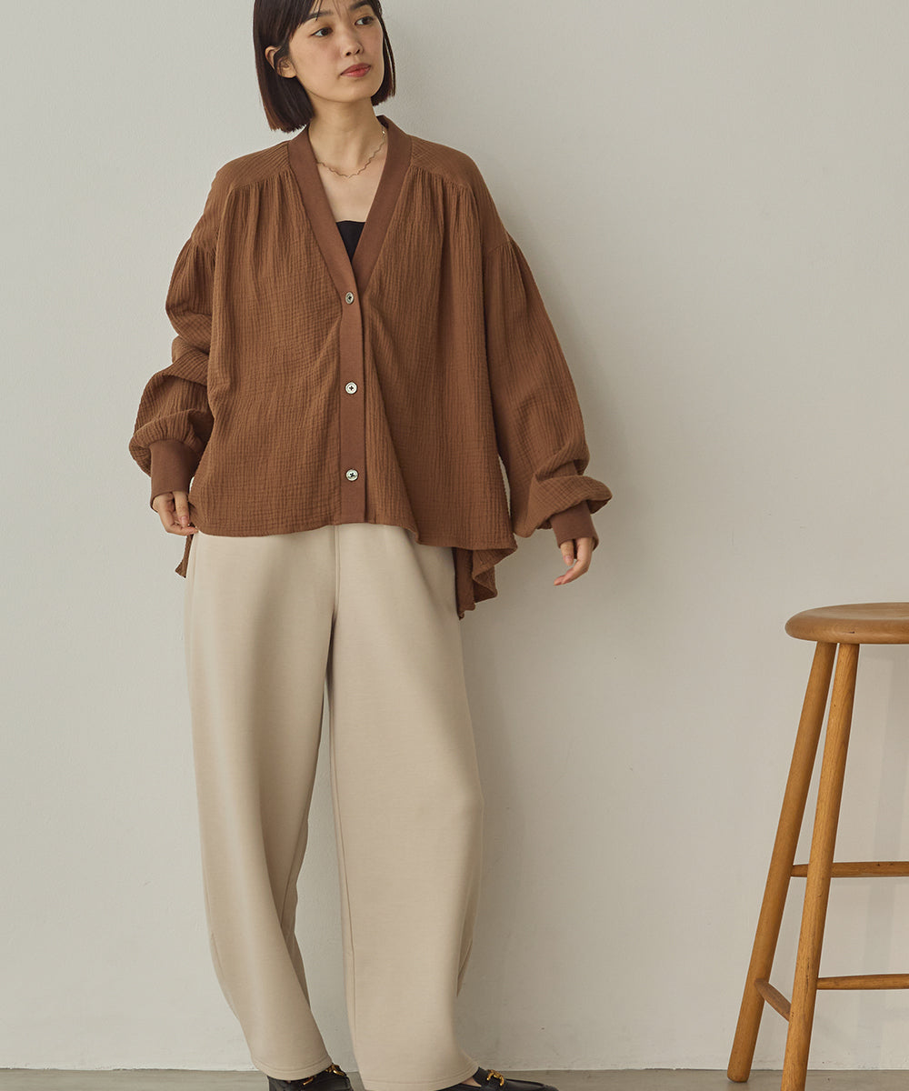 ダブルガーゼ製品洗い裾フレアカーディガン[1325-4108]