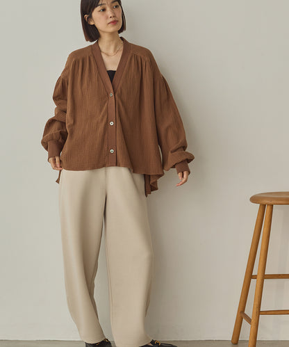 ダブルガーゼ製品洗い裾フレアカーディガン[1325-4108]