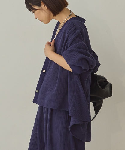 ダブルガーゼ製品洗い裾フレアカーディガン[1325-4108]