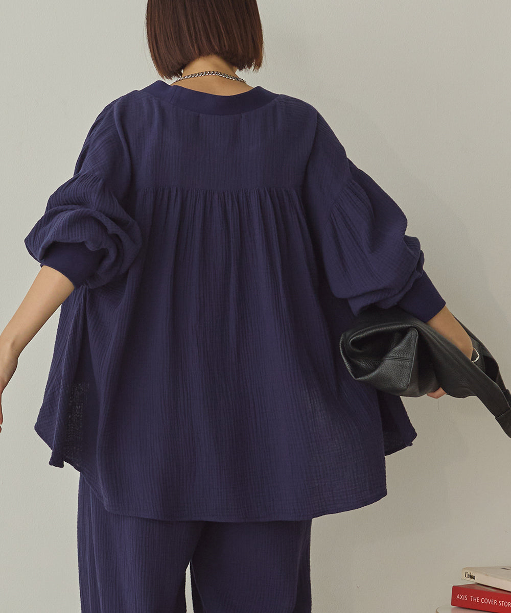 ダブルガーゼ製品洗い裾フレアカーディガン[1325-4108]