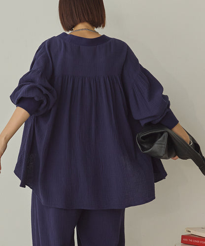 ダブルガーゼ製品洗い裾フレアカーディガン[1325-4108]