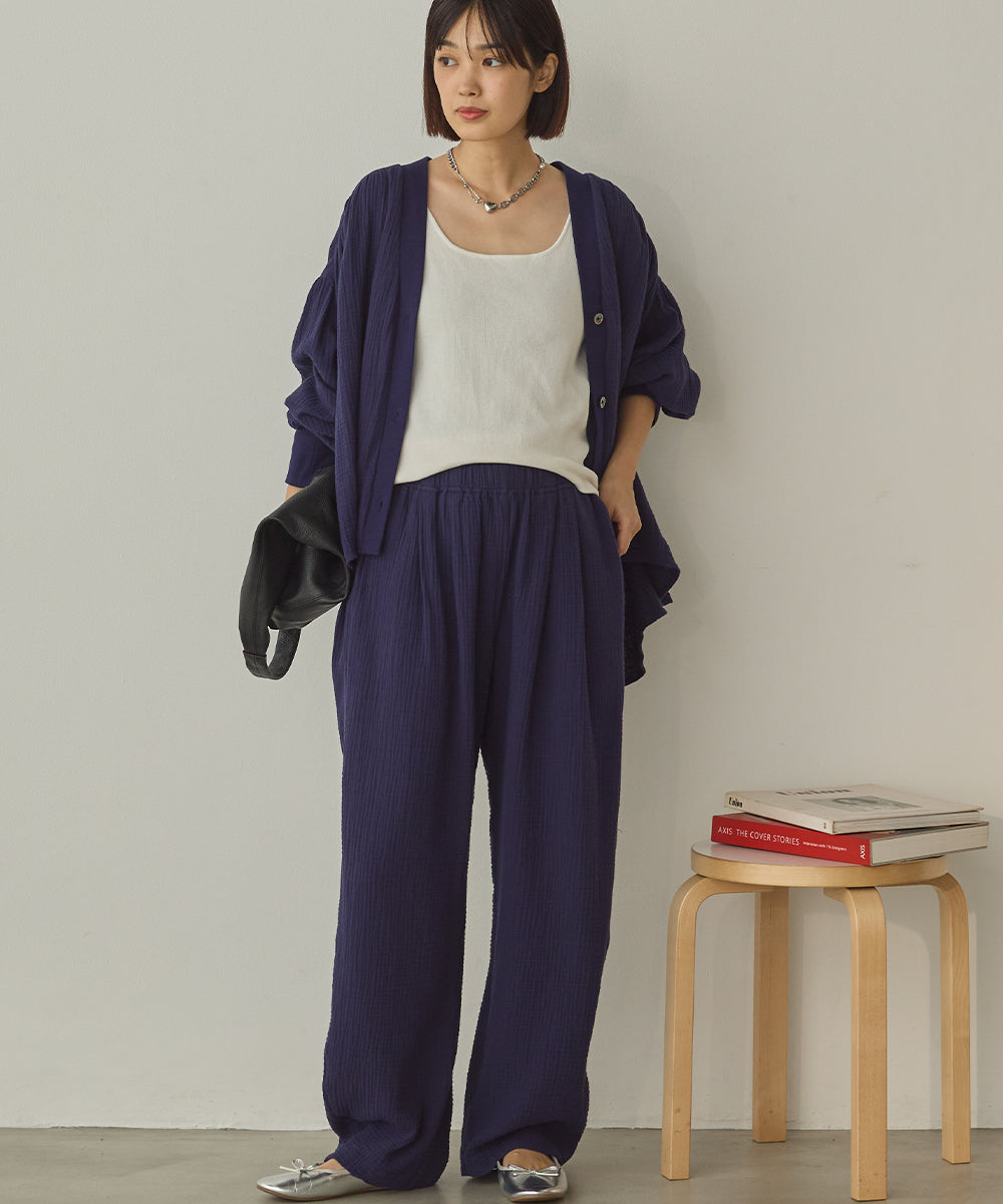 ダブルガーゼ製品洗い裾フレアカーディガン[1325-4108]