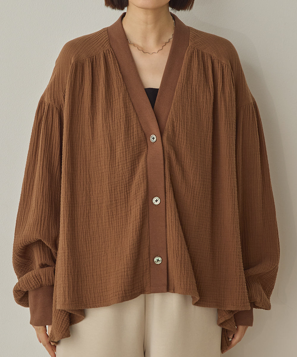 ダブルガーゼ製品洗い裾フレアカーディガン[1325-4108]