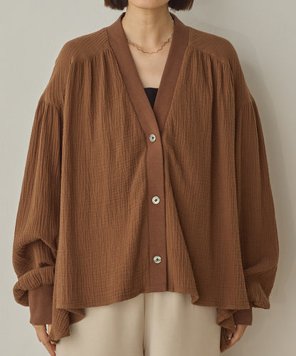 ダブルガーゼ製品洗い裾フレアカーディガン[1325-4108]