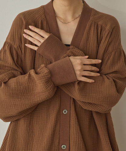 ダブルガーゼ製品洗い裾フレアカーディガン[1325-4108]