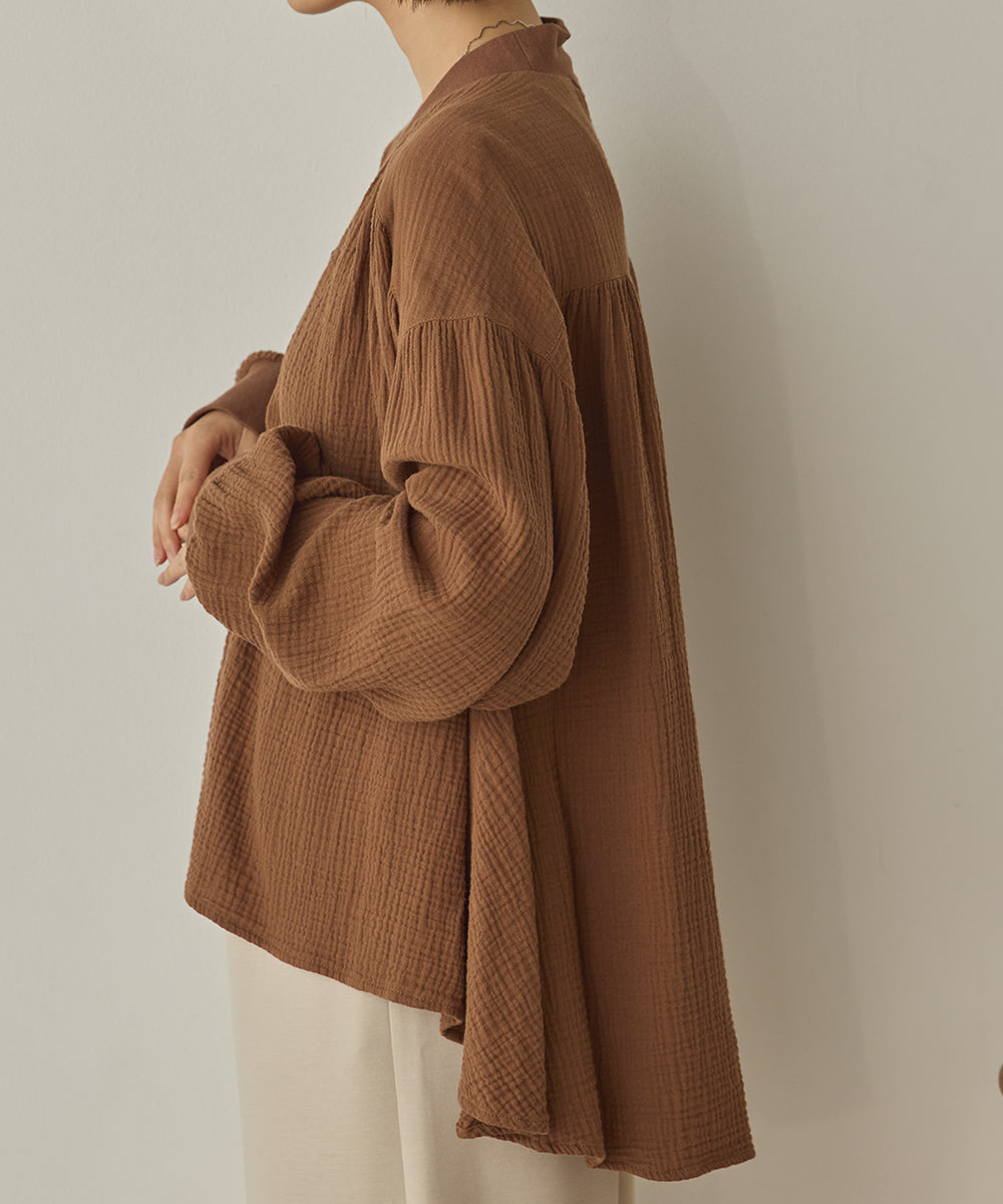 ダブルガーゼ製品洗い裾フレアカーディガン[1325-4108]