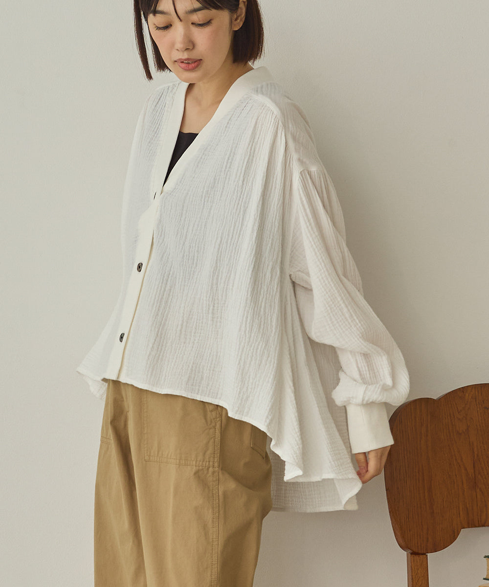 ダブルガーゼ製品洗い裾フレアカーディガン[1325-4108]