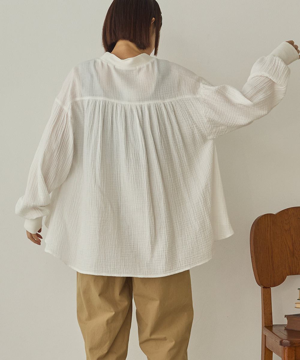 ダブルガーゼ製品洗い裾フレアカーディガン[1325-4108]