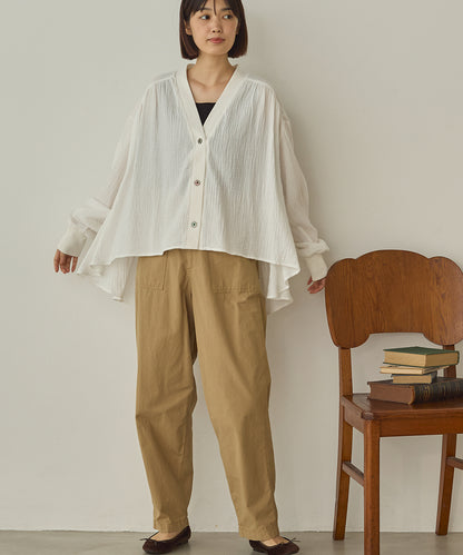 ダブルガーゼ製品洗い裾フレアカーディガン[1325-4108]