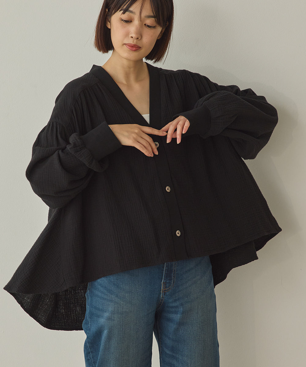 ダブルガーゼ製品洗い裾フレアカーディガン[1325-4108]