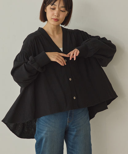 ダブルガーゼ製品洗い裾フレアカーディガン[1325-4108]