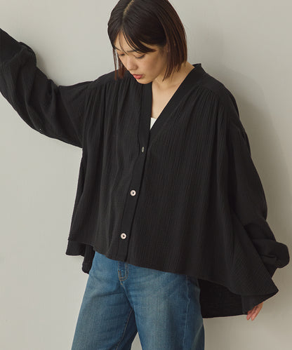 ダブルガーゼ製品洗い裾フレアカーディガン[1325-4108]