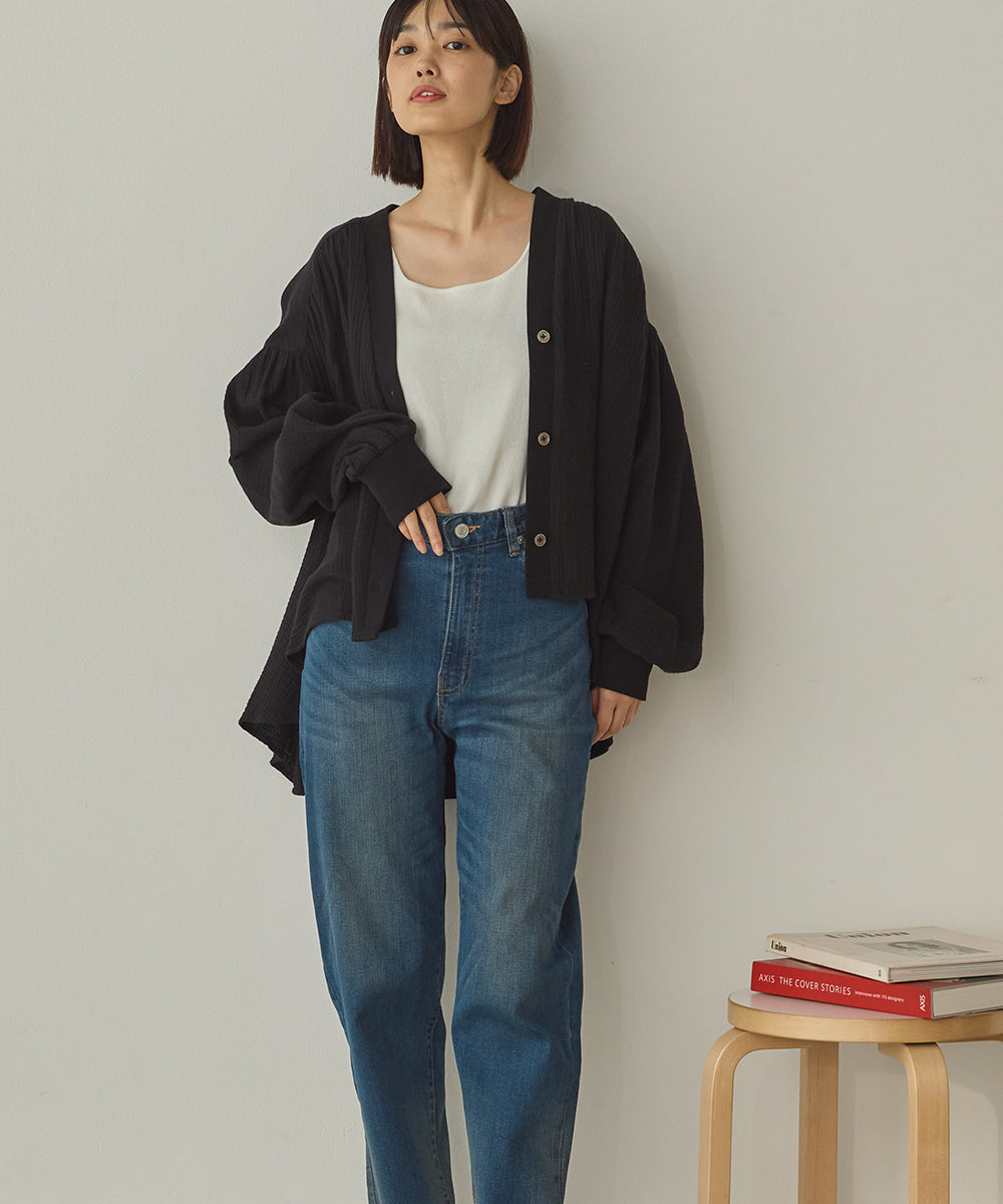 ダブルガーゼ製品洗い裾フレアカーディガン[1325-4108]