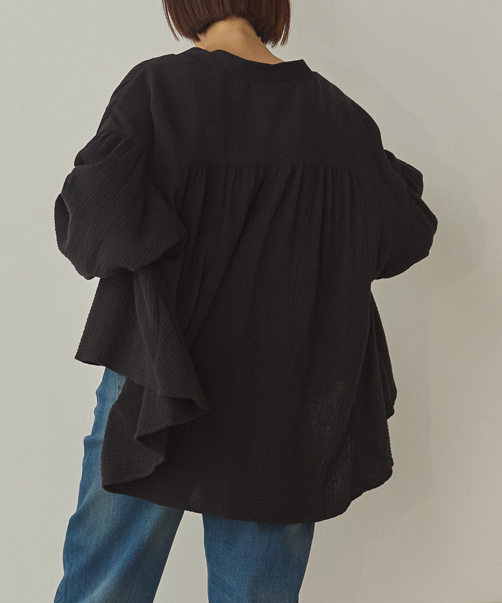 ダブルガーゼ製品洗い裾フレアカーディガン[1325-4108]