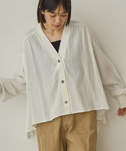 ダブルガーゼ製品洗い裾フレアカーディガン[1325-4108]