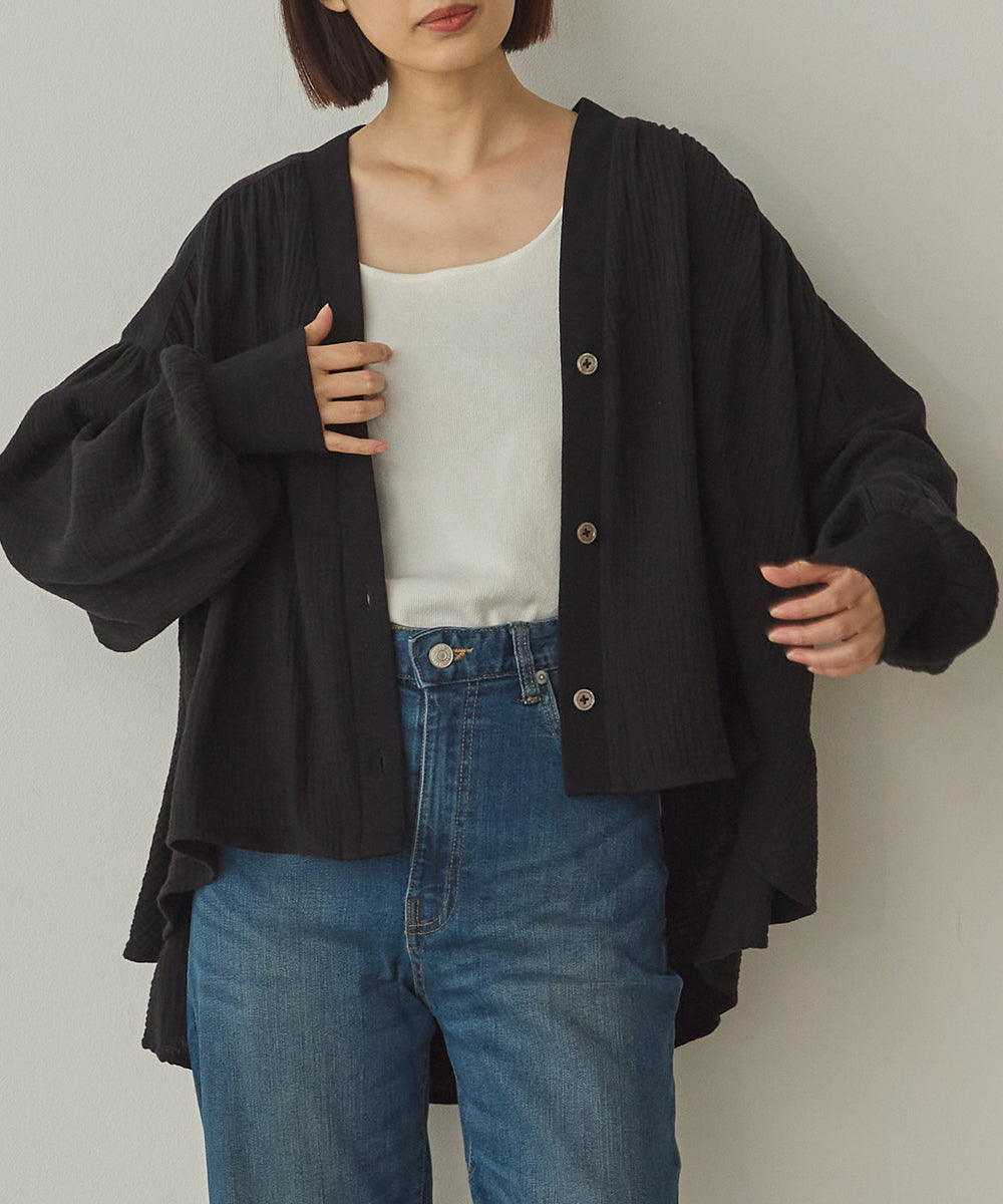 ダブルガーゼ製品洗い裾フレアカーディガン[1325-4108]