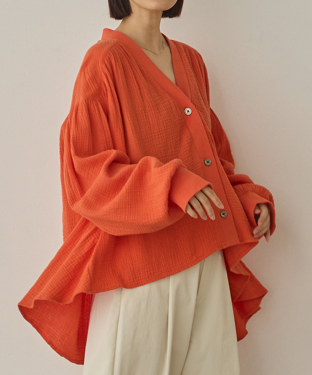 ダブルガーゼ製品洗い裾フレアカーディガン[1325-4108]