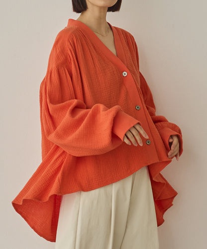 ダブルガーゼ製品洗い裾フレアカーディガン[1325-4108]