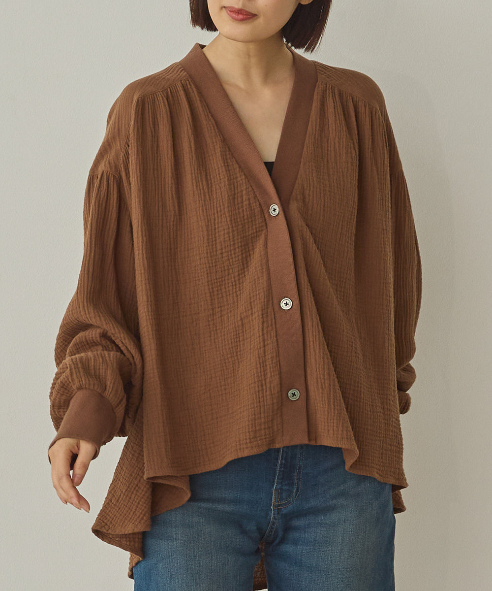 ダブルガーゼ製品洗い裾フレアカーディガン[1325-4108]
