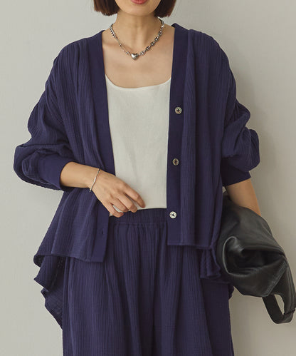 ダブルガーゼ製品洗い裾フレアカーディガン[1325-4108]