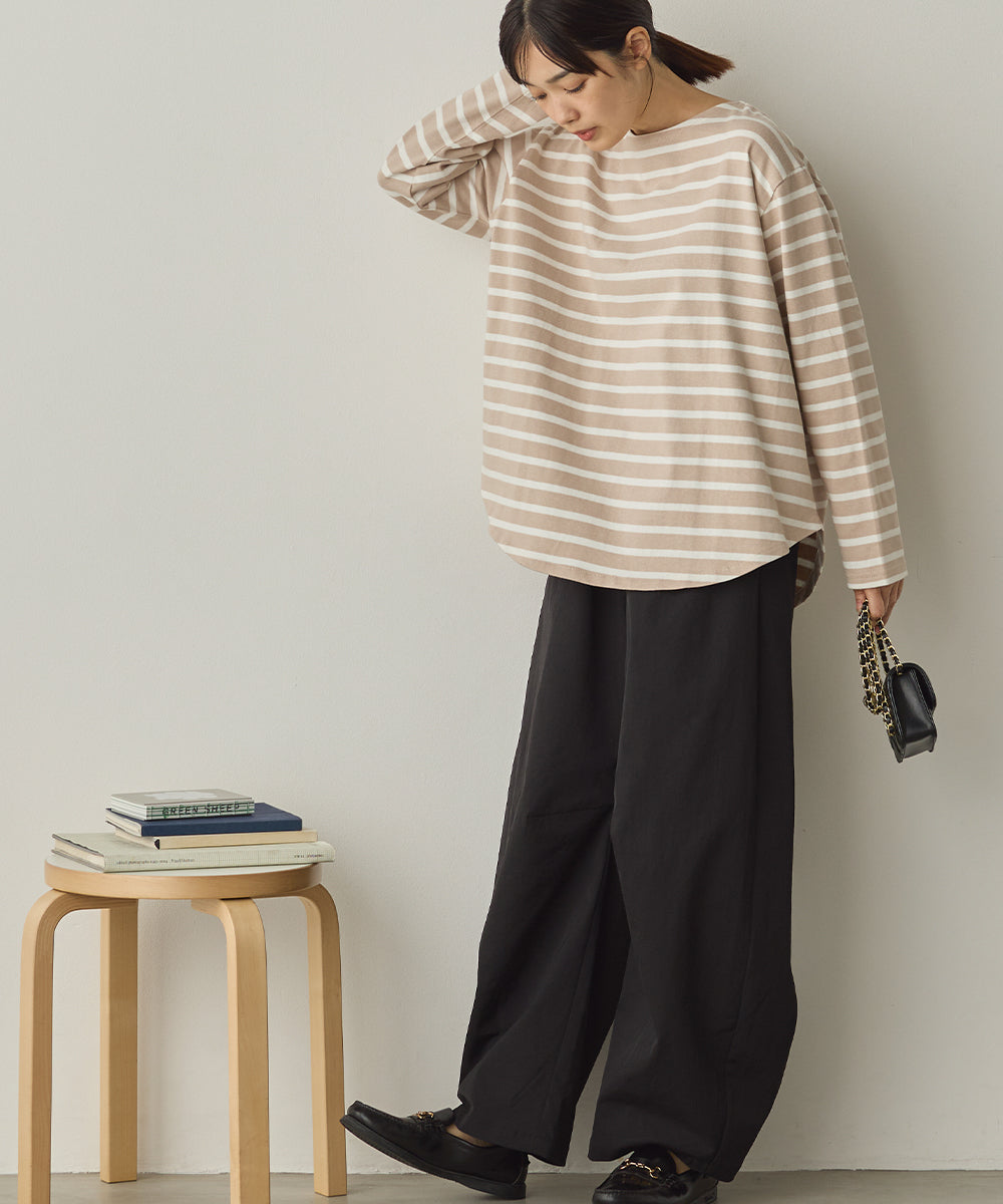 10番単ボーダー裾ラウンド長袖Tシャツ[1325-6139]