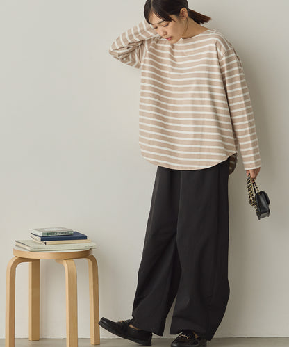 10番単ボーダー裾ラウンド長袖Tシャツ[1325-6139]