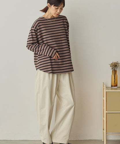 10番単ボーダー裾ラウンド長袖Tシャツ[1325-6139]