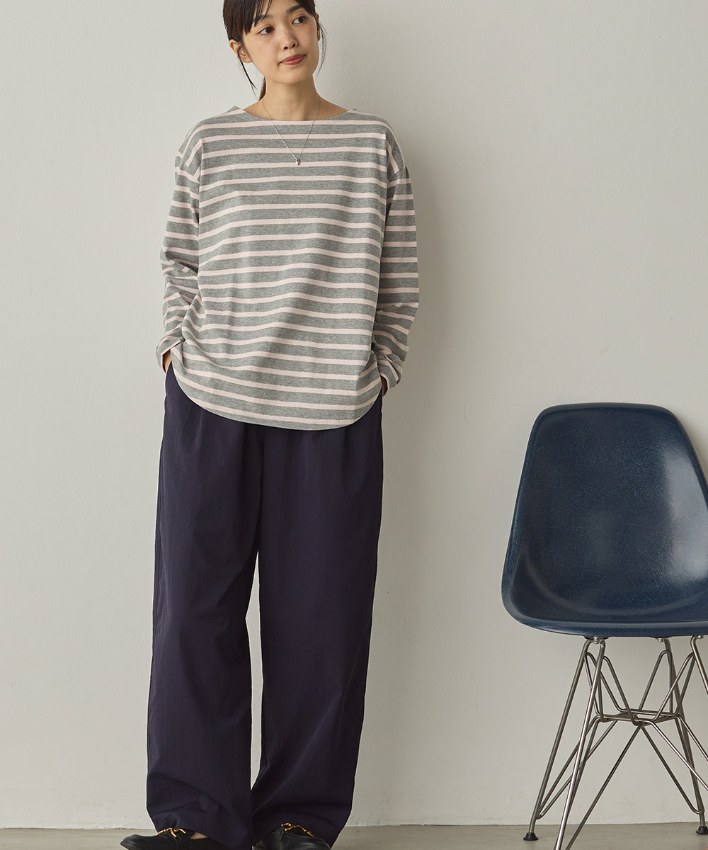 10番単ボーダー裾ラウンド長袖Tシャツ[1325-6139]
