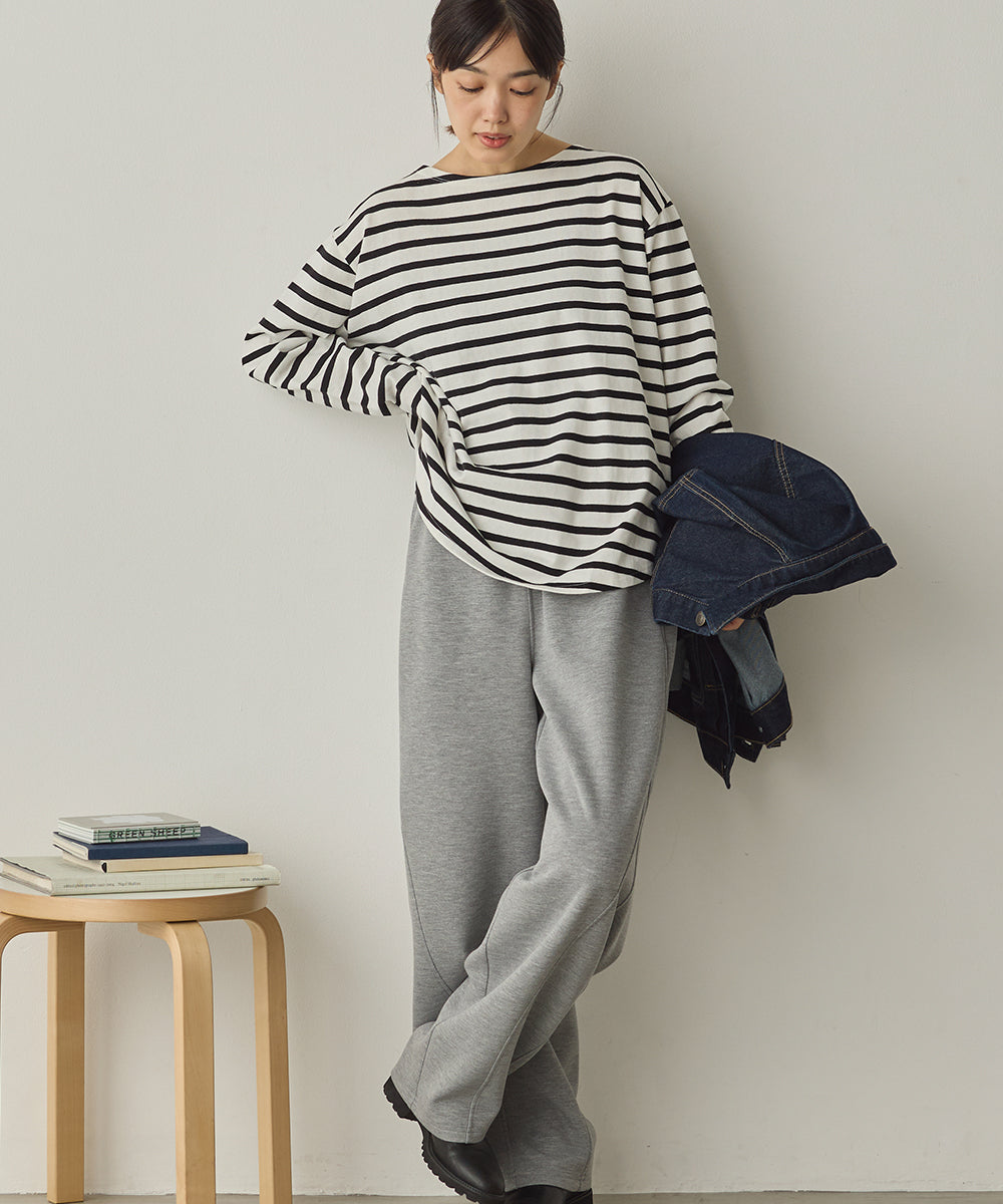 10番単ボーダー裾ラウンド長袖Tシャツ[1325-6139]