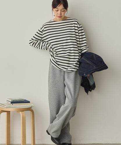 10番単ボーダー裾ラウンド長袖Tシャツ[1325-6139]