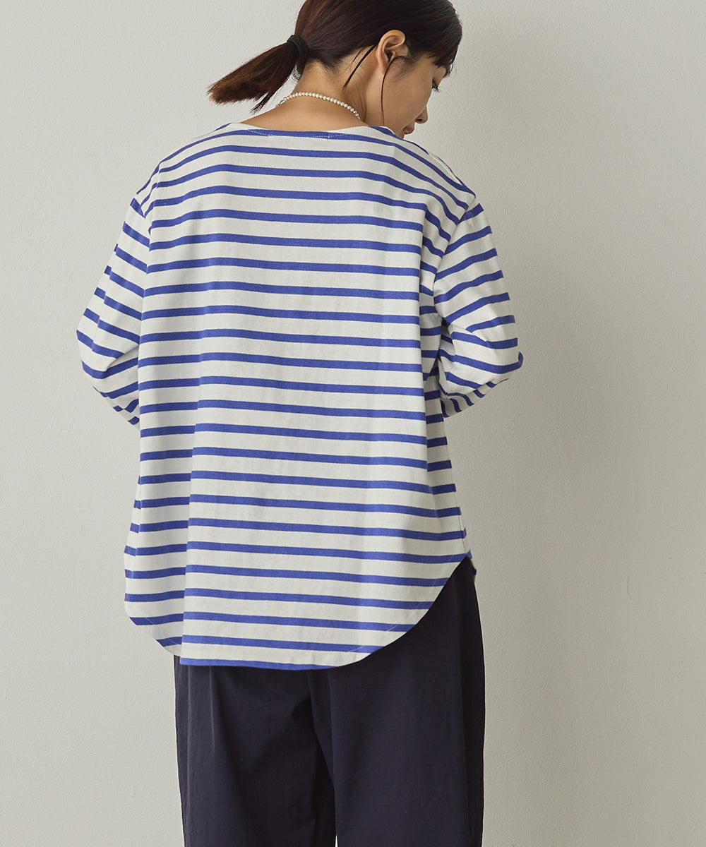 10番単ボーダー裾ラウンド長袖Tシャツ[1325-6139]