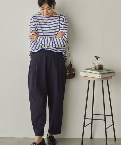 10番単ボーダー裾ラウンド長袖Tシャツ[1325-6139]