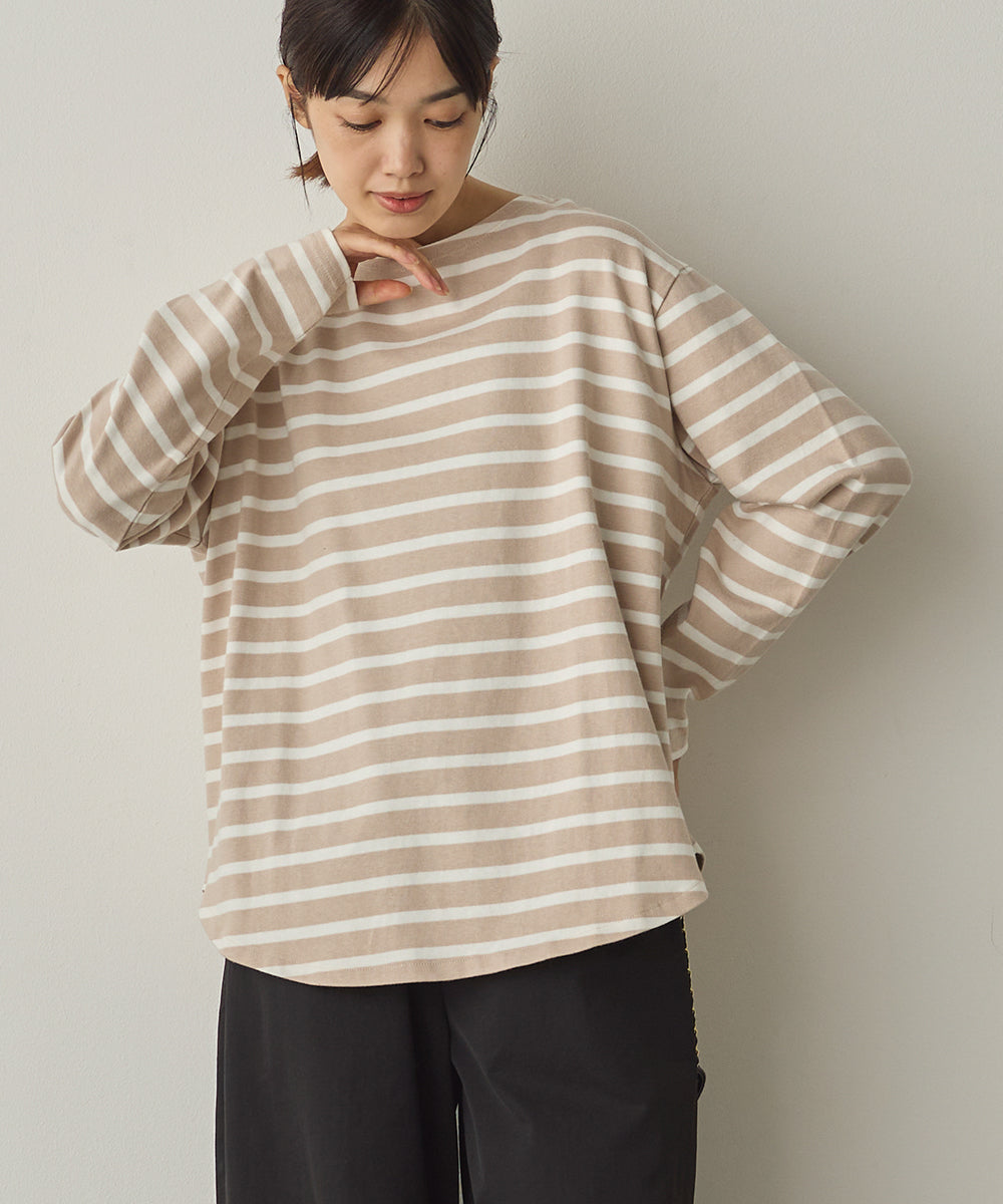 10番単ボーダー裾ラウンド長袖Tシャツ[1325-6139]